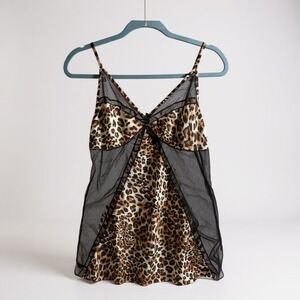 Womens Leopard Print Lace Trim Cami Slip‎ Dress Nightie Lingerie XL